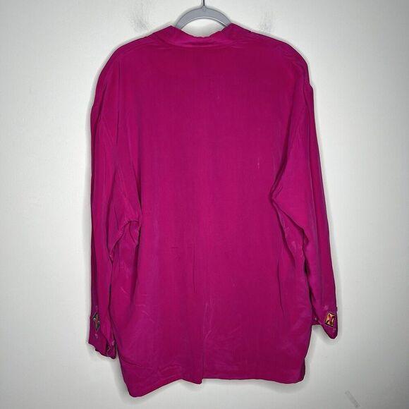 Adam Douglass Vintage Silk‎ Blazer Womens XL Embroidered Beaded Pink Boho 90s - Picture 6 of 16